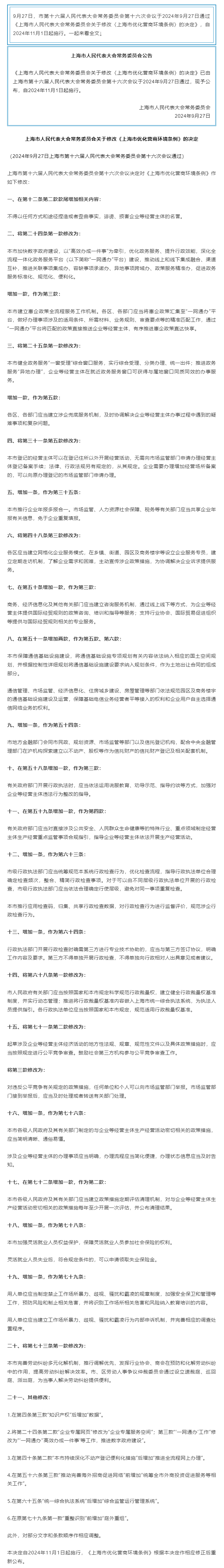 《上海市人民代表大会常务委员会关于修改〈上海市优化营商环境条例〉的决定》11月1日起施行→.png
